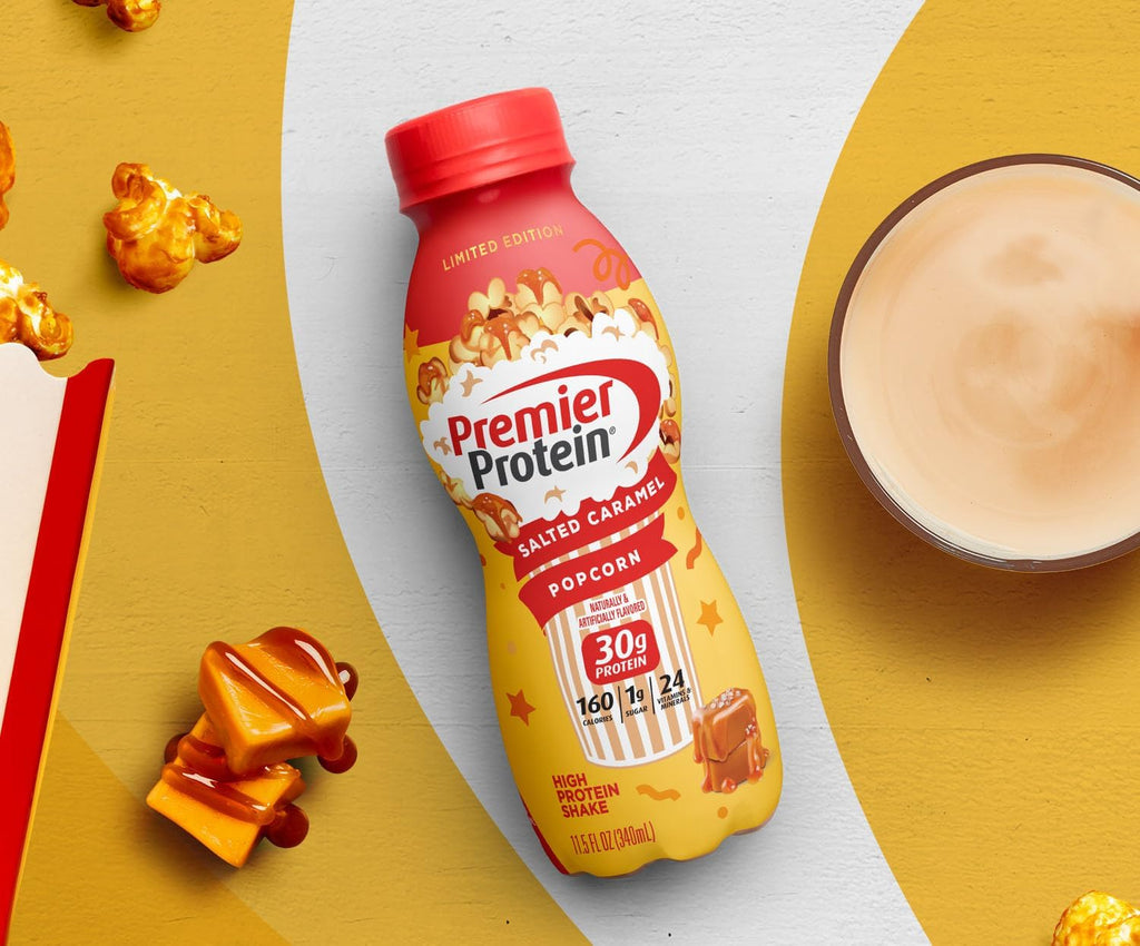 12 Pack Premier Protein Shake, 30g Protein, Salted Caramel Popcorn and Bananas & Cream Flavors V453008