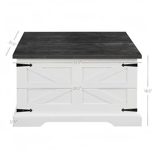 Farmhouse Lift Top Coffee Table, 31.5" Square Wood Center Table with Hidden Storage Compartment D170