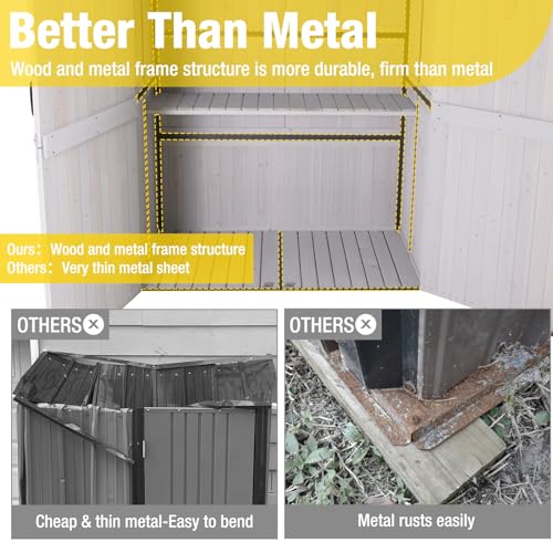 Outdoor Storage Shed with Metal Frame and Adjustable Shelfs (Brown) P9448