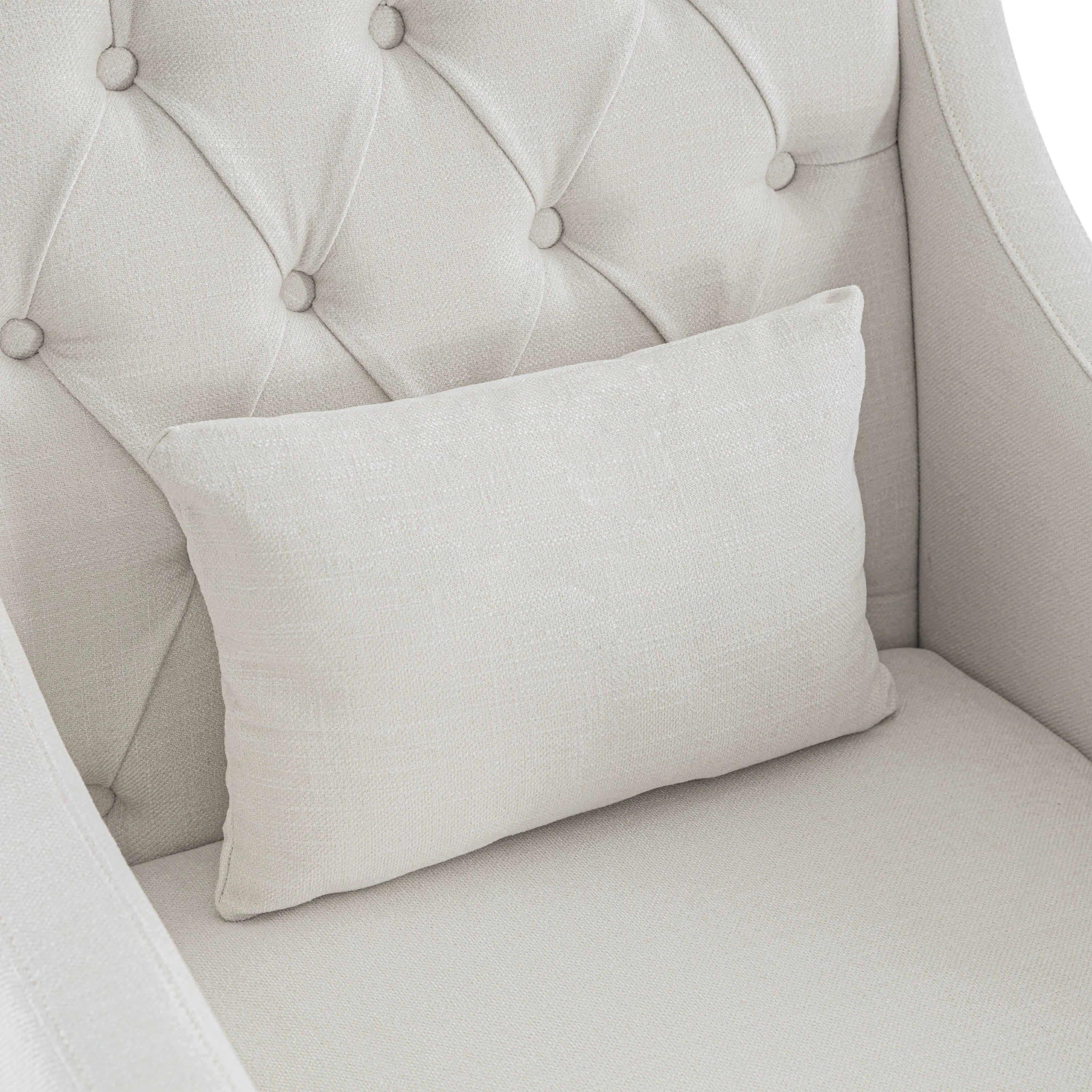 Beige Fabric Accent Chair with Wood Frame B144199