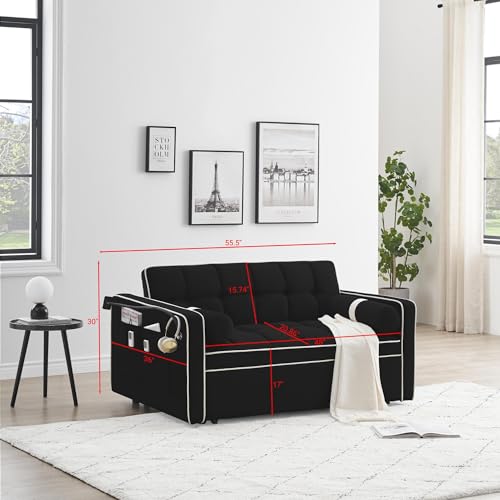 Beige Convertible Sleeper Sofa with Pullout Bed R29163