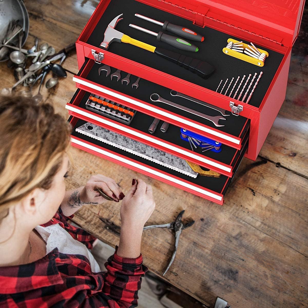 Red 20.5'' Steel Tool Box with 3 Drawers X2668