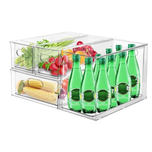 4pack Stackable Refrigerator Organizer Bins with Pull-Out Drawer X137856
