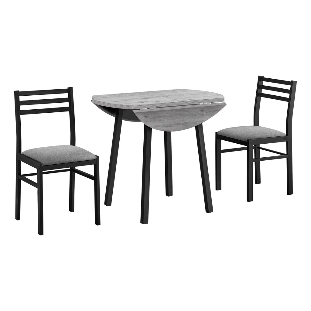 Gray 3pcs Drop Leaf Dining Table Set with Black Metal L236