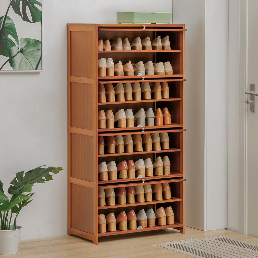 Bamboo 8 Tier Shoe Shelf Storage Rack with Flip Doors C6573