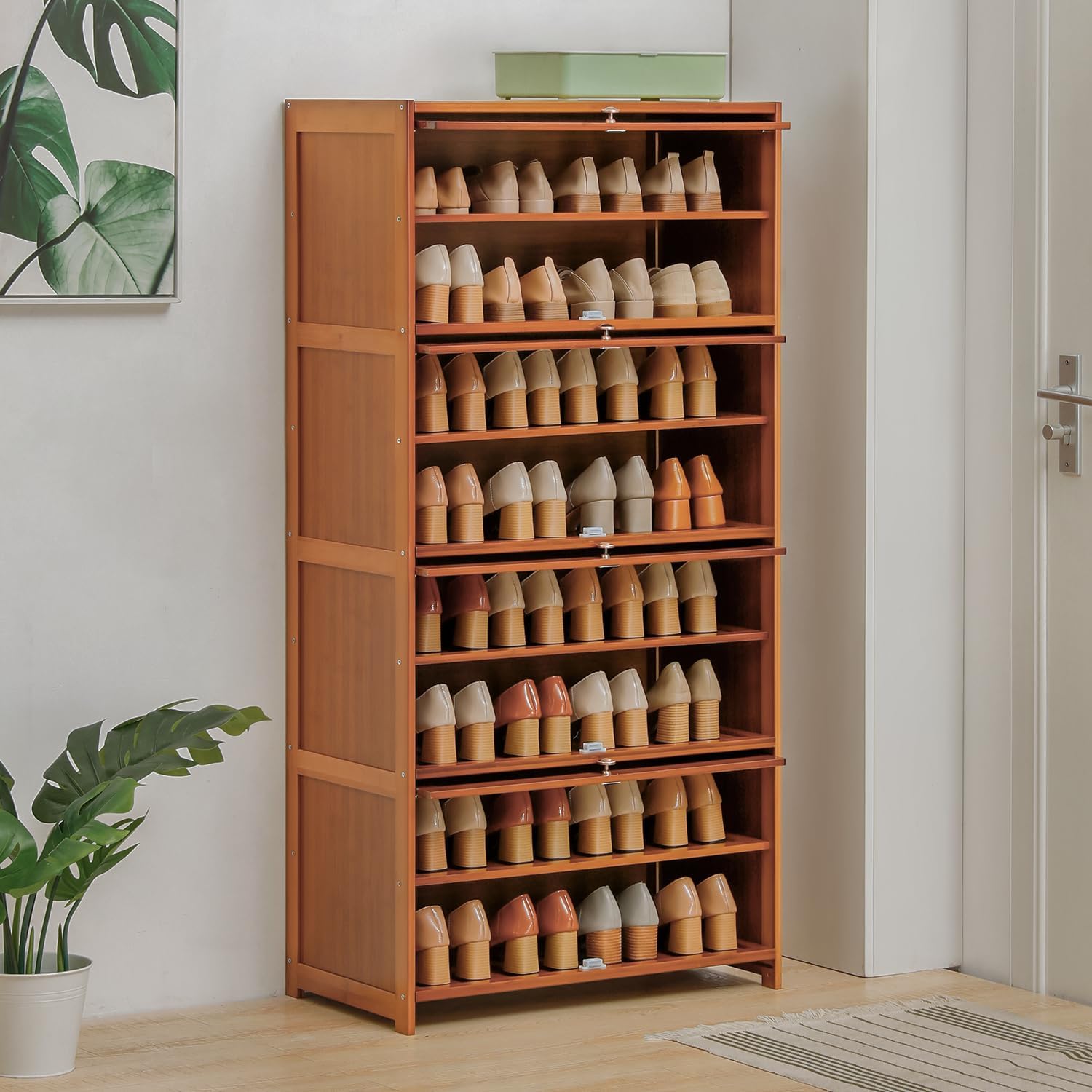 Bamboo 8 Tier Shoe Shelf Storage Rack with Flip Doors C6573