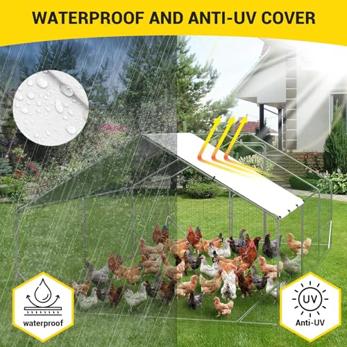 Large Metal Chicken Coop with Waterproof Cover 9.8 x 13.1 x 6.6ft K174