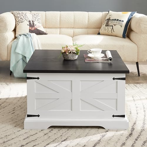 Farmhouse Lift Top Coffee Table, 31.5" Square Wood Center Table with Hidden Storage Compartment D170