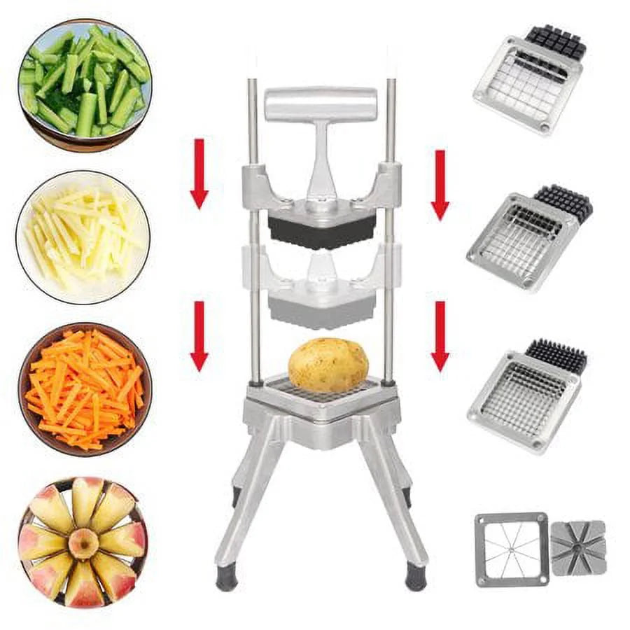 Commercial Vegetable Chopper French Fry Cutter with 4 Sizes Blades, Stainless Steel E211