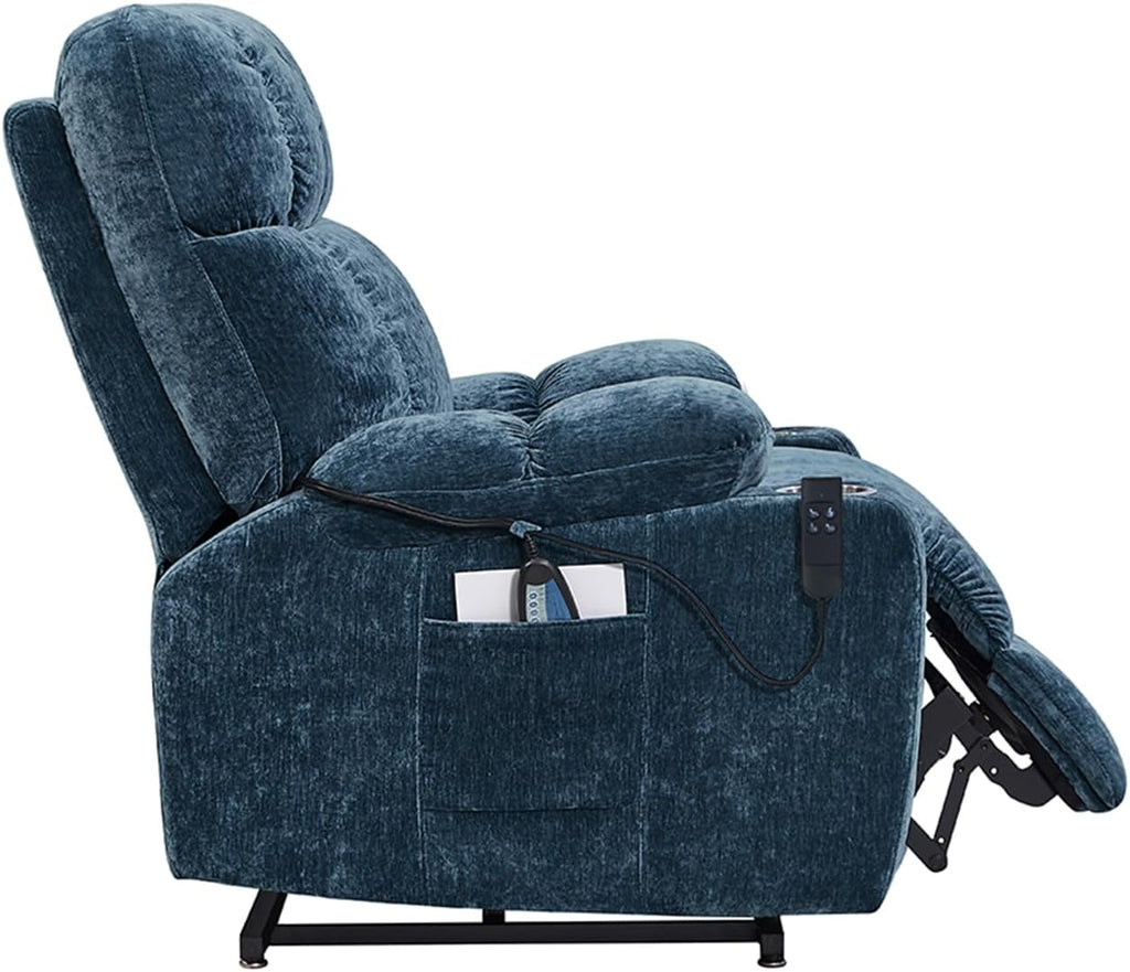 Blue Dual Motor Power Lift Recliner Chair with Remote Control Massage and Heat Cup Holder Y710