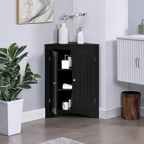 Black Corner Storage Cabinet with 2 Doors F7656
