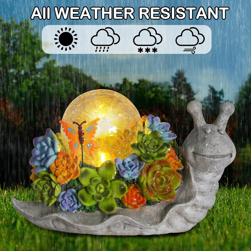 Solar Garden Snail Statue with Succulent and Solar Lights S43315