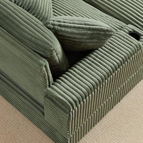 Oversized Corduroy Convertible Sleeper Sofa with Ottoman, Grey E741278
