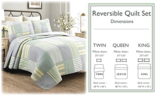 100% Cotton Reversible Patchwork Quilt Bedding Set Queen-3 Piece R7679