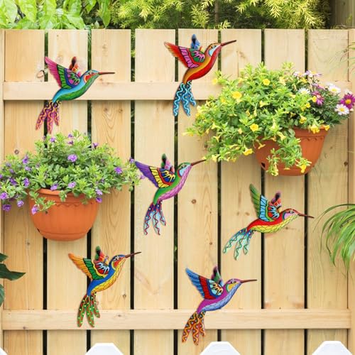 6Pcs Metal Hummingbird Wall Art Decor Colorful Birds Hanging Sculptures H1947