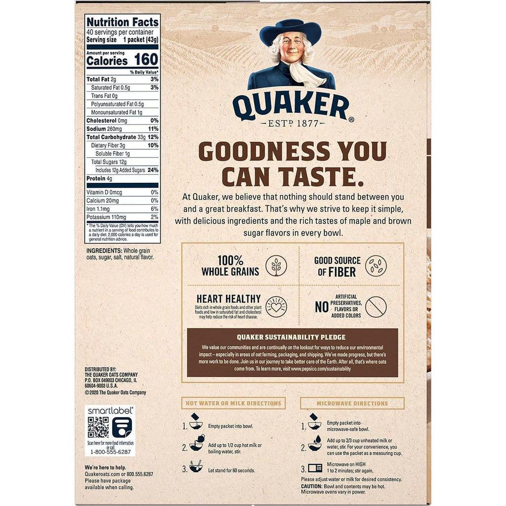 Maple & Brown Sugar Instant Oatmeal, 1.51 Ounce (Pack of 40) D812190