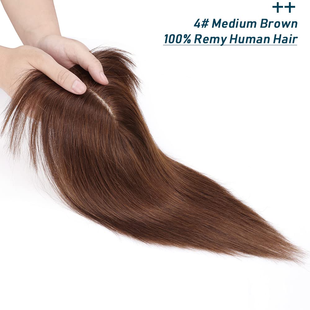 100% Real Human Hair Toppers with Bangs Silk Base 150% Density Clip in Topper 2.7”x5.1” Hair Pieces A766038