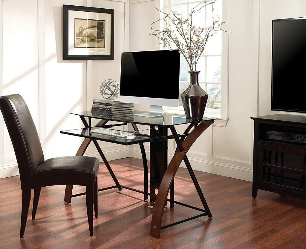 Curved Wood Computer Desk with Keyboard Tray S80004