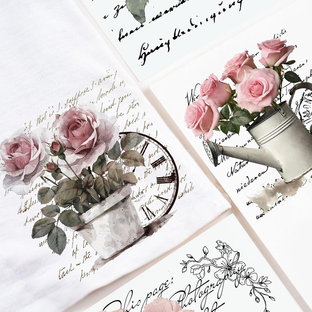 Vintage Pink Rose Waterproof Transfer Stickers, 10 Sheets, 11.8 * 3.9in V321447