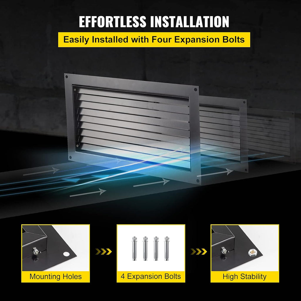 Black 8" x 16" Wall Mounted Flood Vent L92118