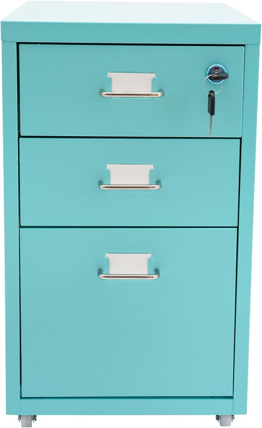 Blue 3 Drawer Mobile Metal Filing Cabinet with Lock U130939