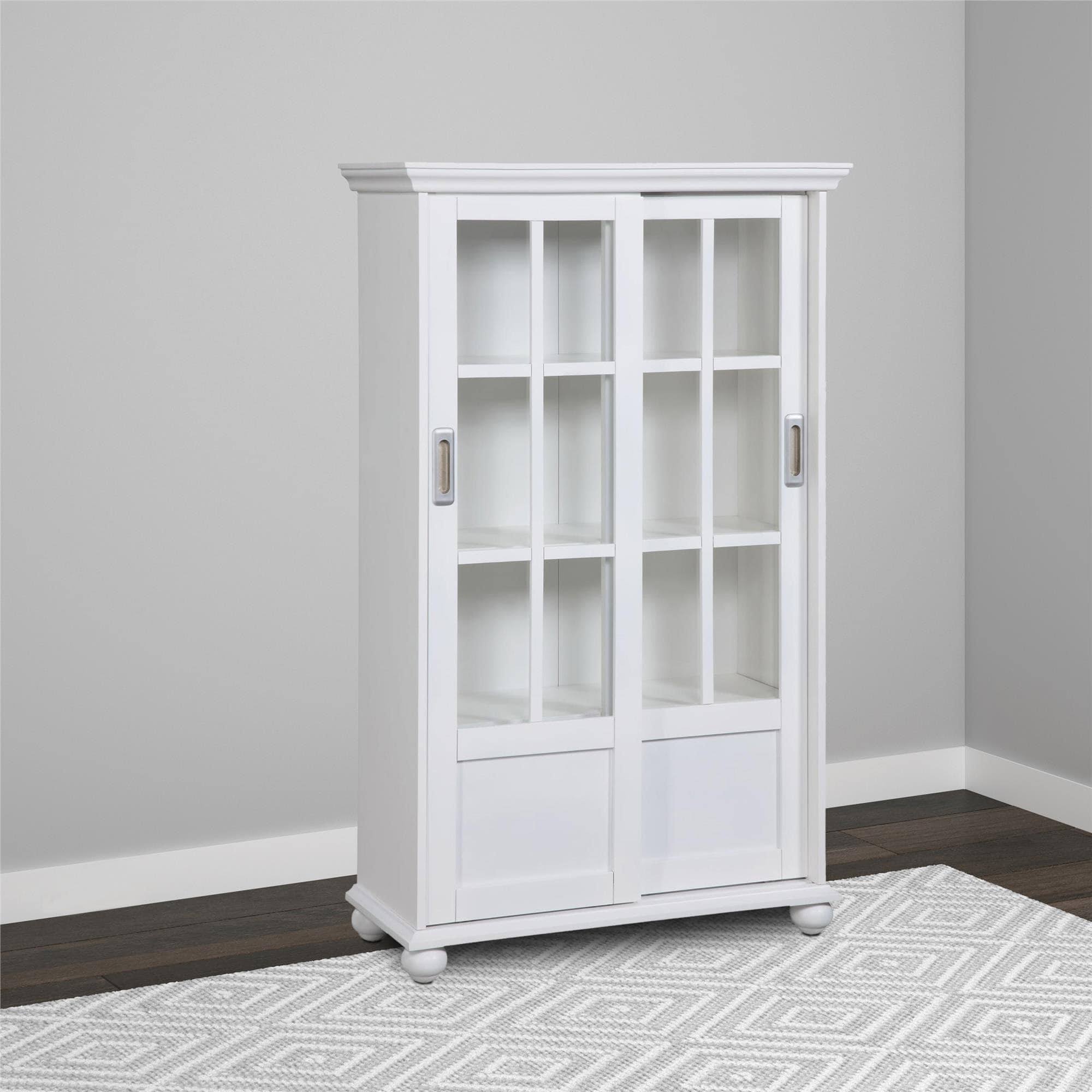 White Bookcase with Sliding Glass Doors T279