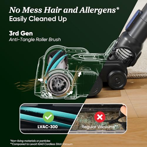 Cordless Stick Vacuum Cleaner with Tangle-Resistant Design, Up to 50 Minutes D96553