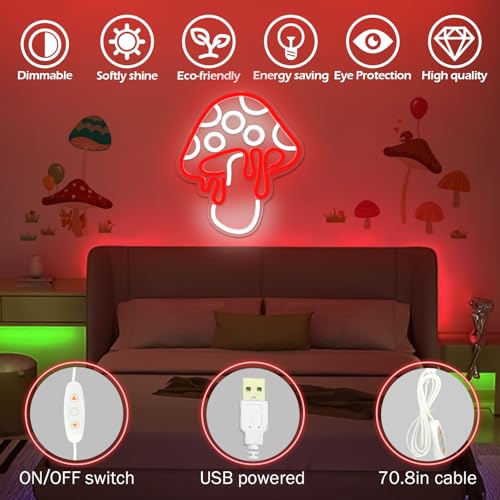 Ice Blue Dimmable Led Mushroom Neon Sign Night Light 3d Wall Art N429988