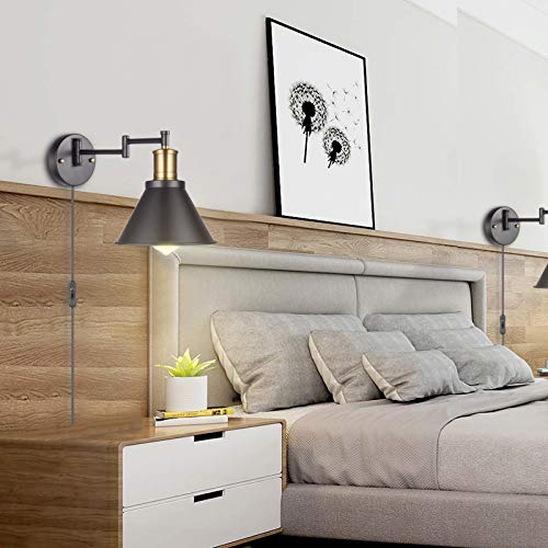 Bronze and Black Swing Arm Wall Lamp with On/Off Switch K702