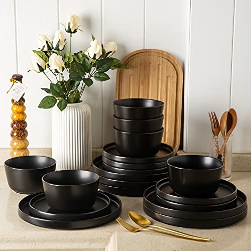 Ceramic Dinner Plates Set of 6, 10.0 Inch Matte Black Stoneware B930560