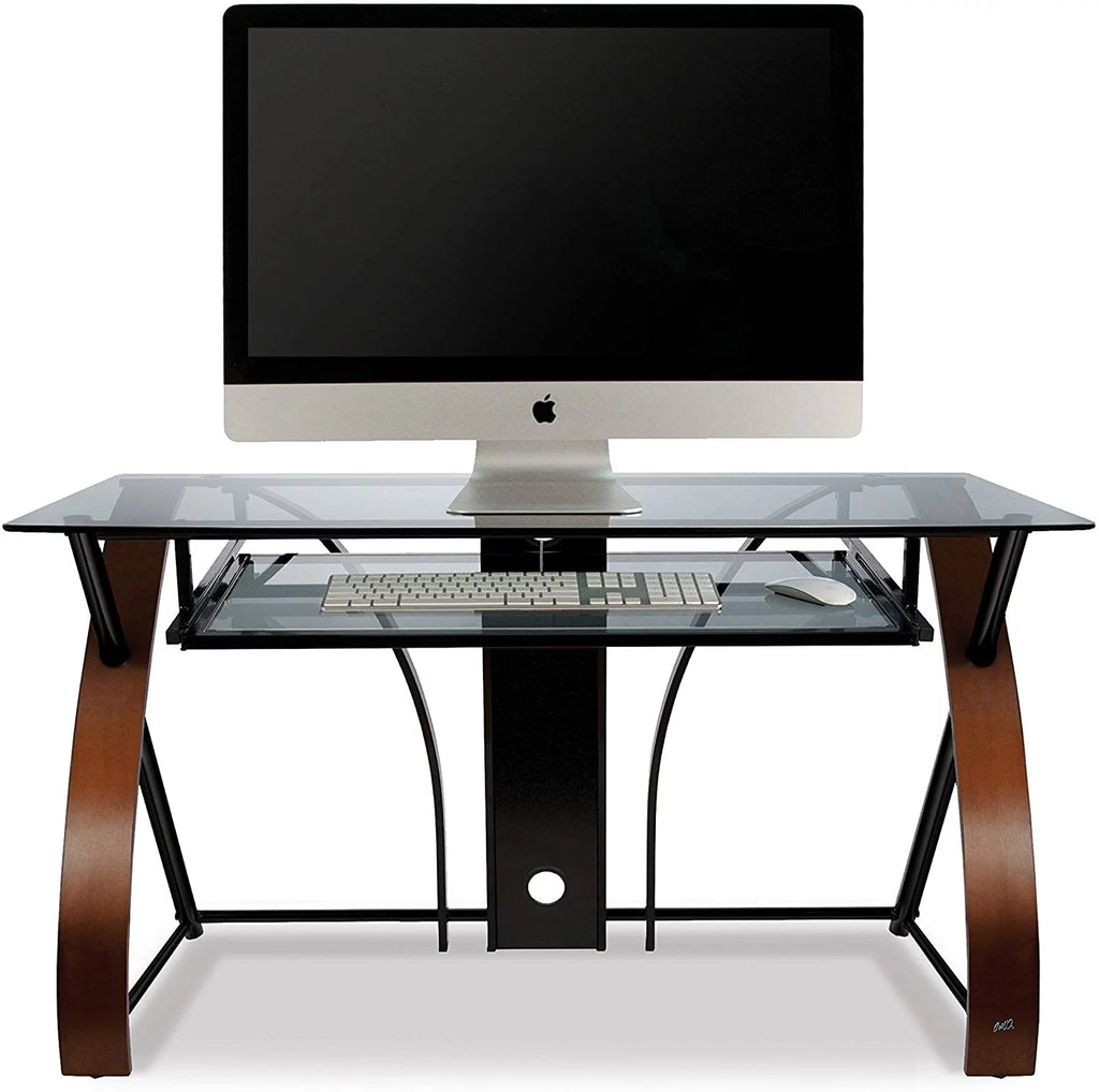 Curved Wood Computer Desk with Keyboard Tray S80004