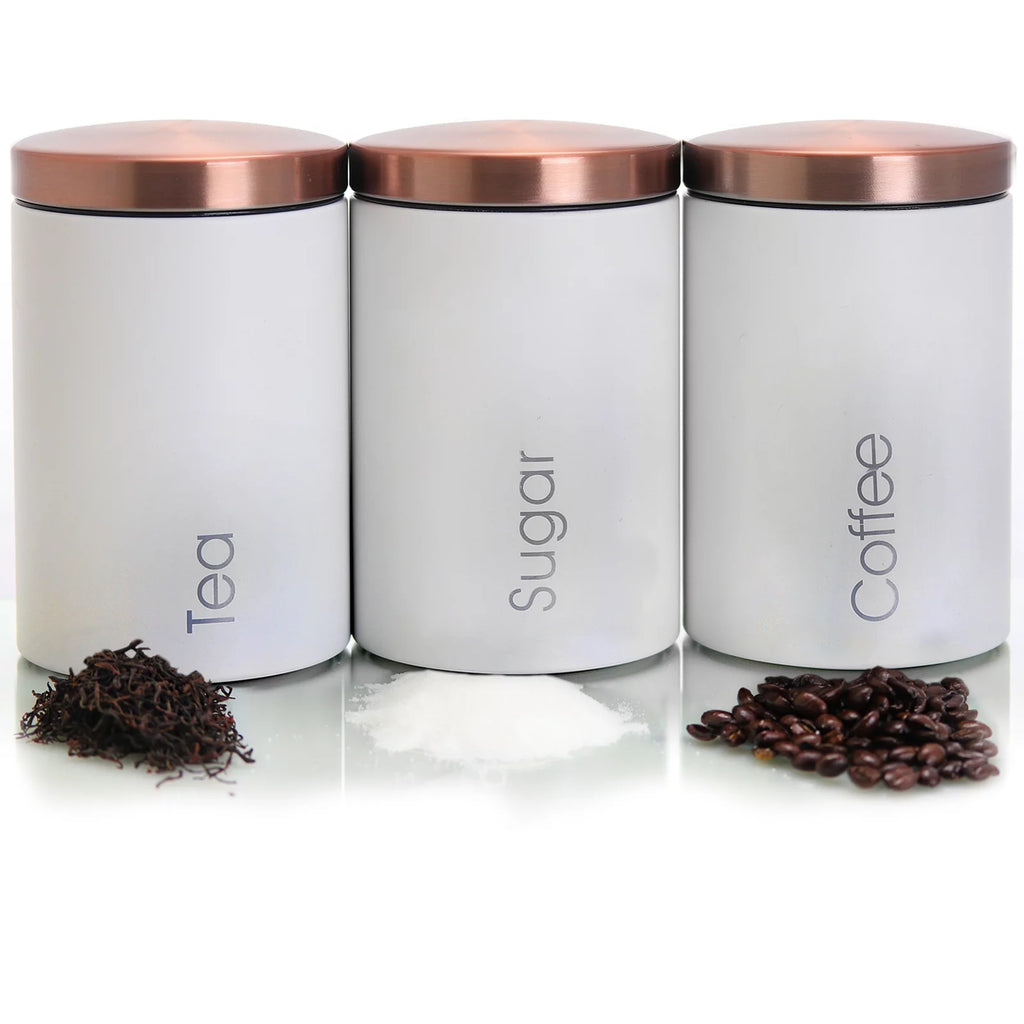 3 Piece Matte White Sugar Coffee Tea Canister Set D693153