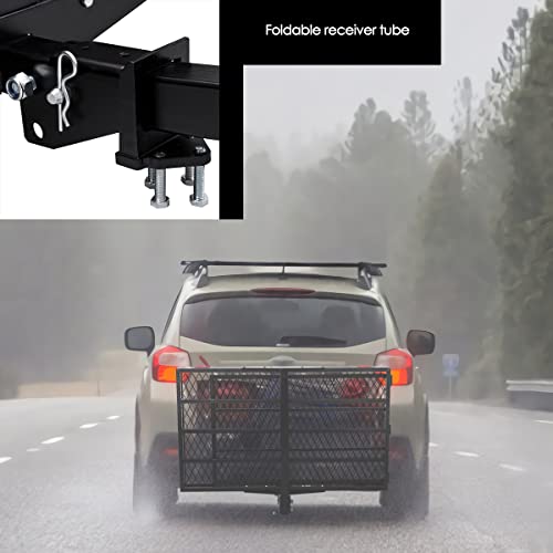 Heavy Duty Folding Hitch Cargo Carrier with Ramp, 500LBS Weight Capacity W63047