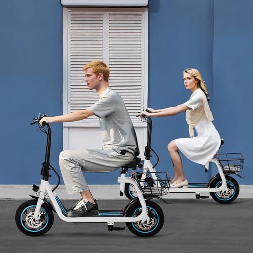Foldable Electric Scooter with 12" Pneumatic Tire, Seat, Wide Deck, Dual Disc Brake F775