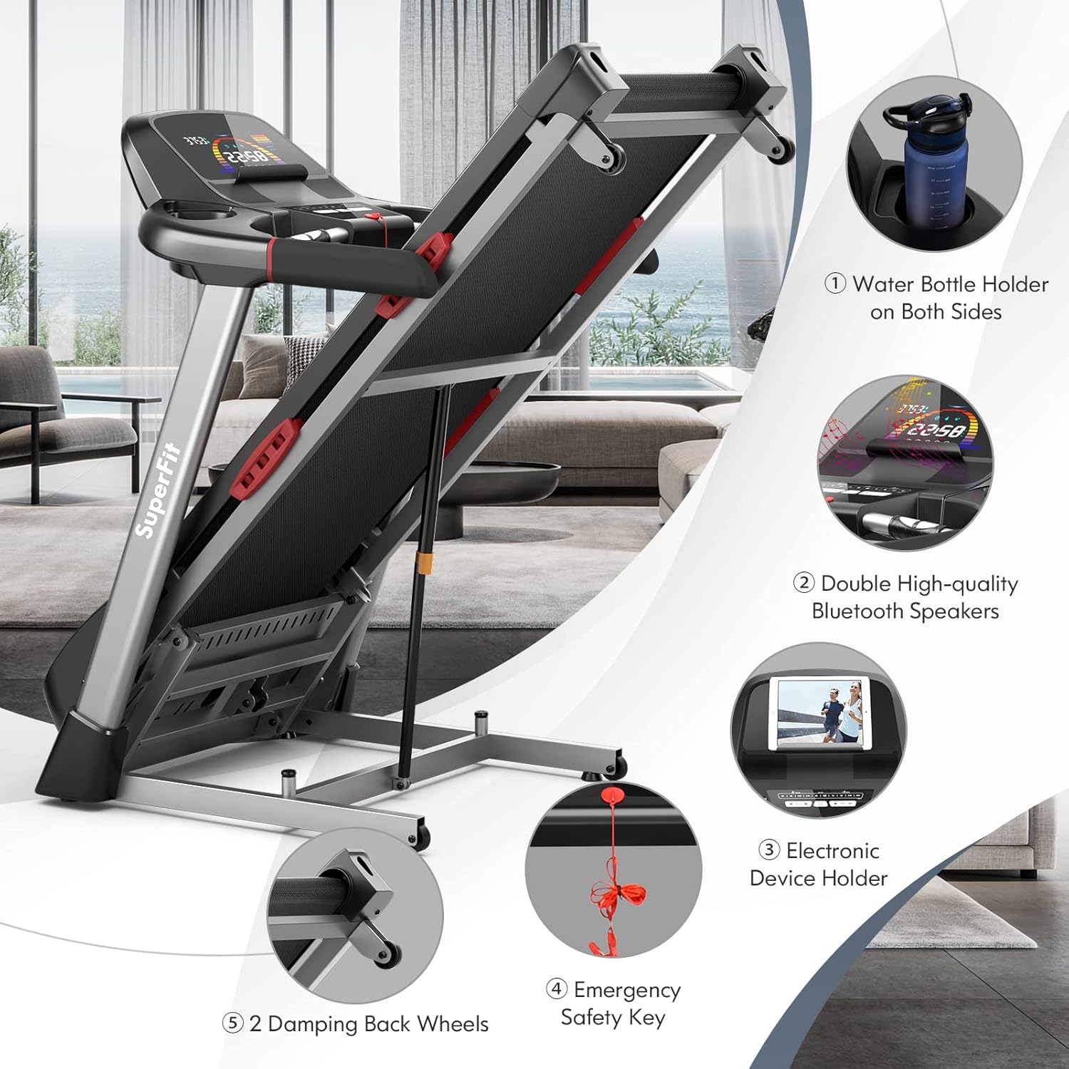 Foldable Treadmill with 15% Auto Incline L79316