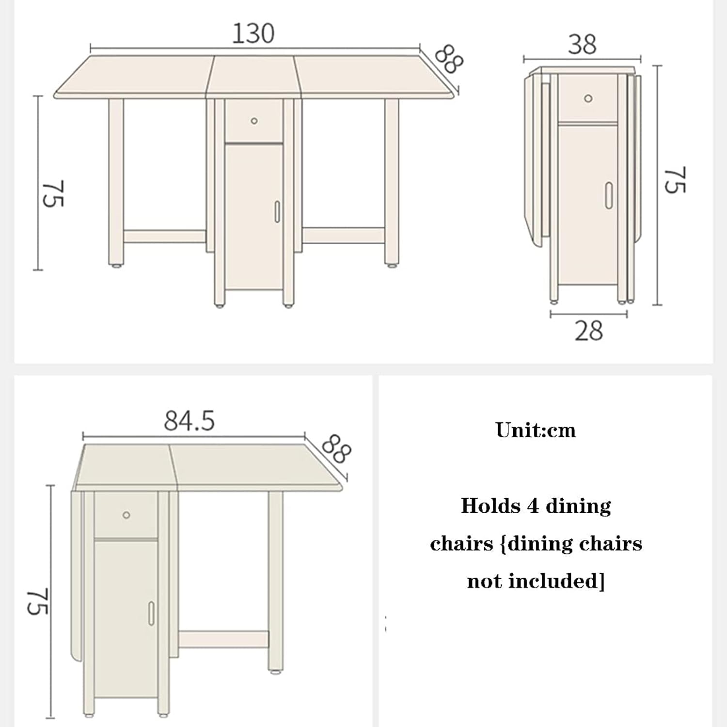Solid Wood Drop Leaf Folding Dining Table A135