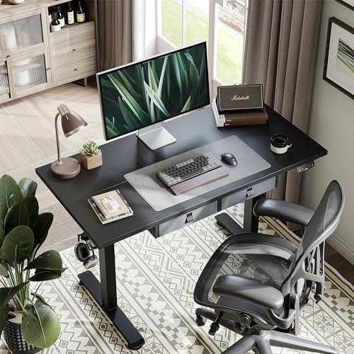White 63 x 24 Inches Adjustable Height Electric Standing Desk with 2 Drawers C787367