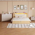 Queen Size Upholstered Platform Bed with Storage Nightstand and 6 Drawers Dresser Cabinet Z954700
