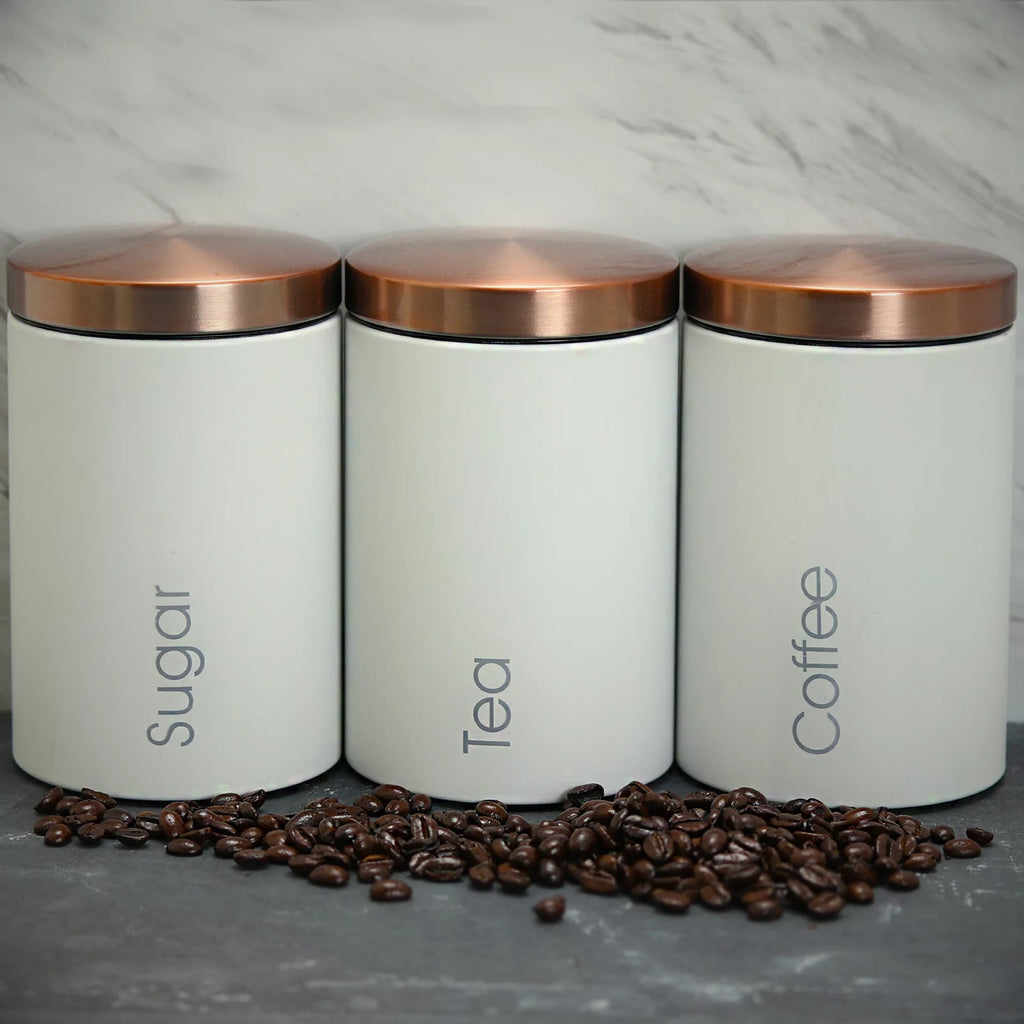 3 Piece Matte White Sugar Coffee Tea Canister Set D693153