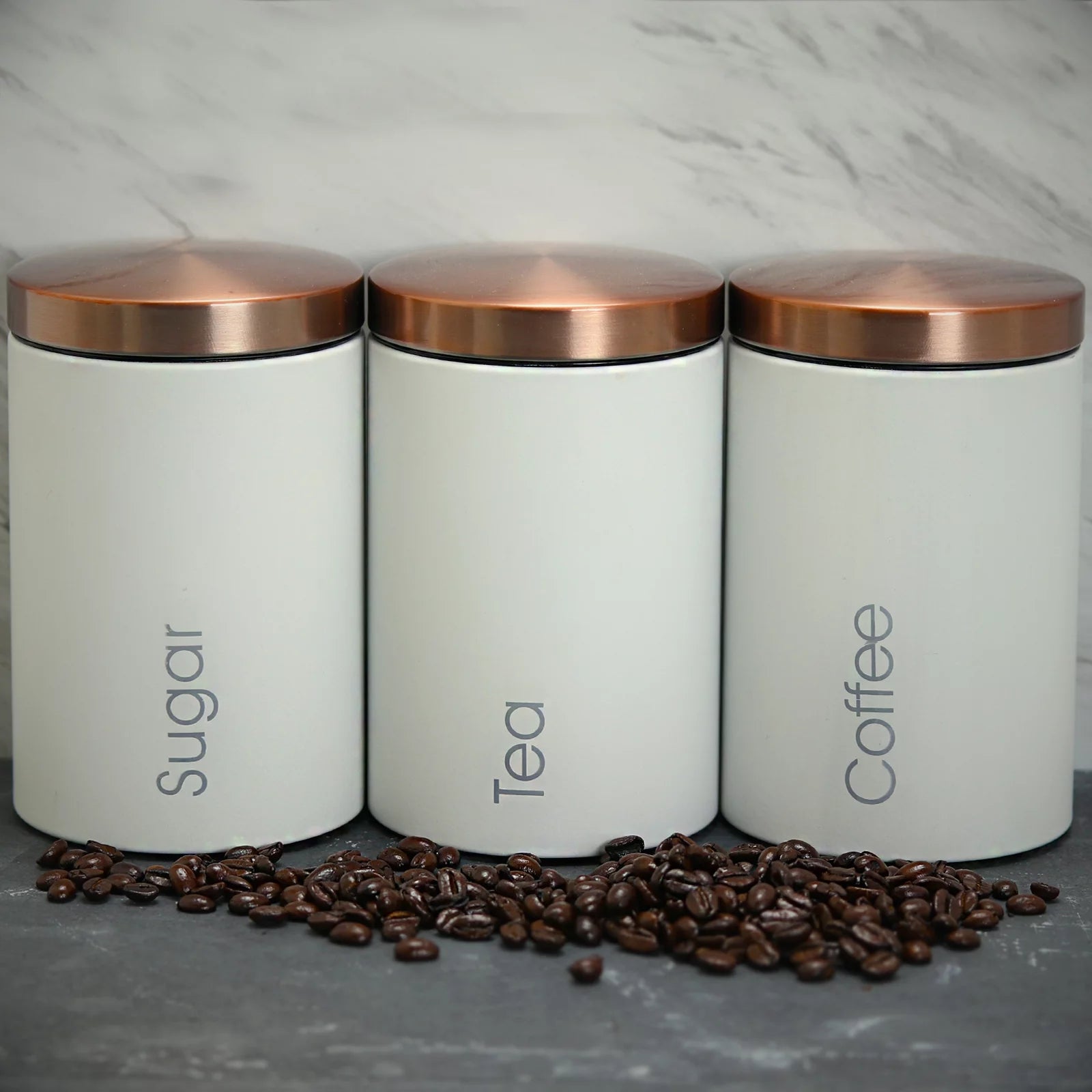 3 Piece Matte White Sugar Coffee Tea Canister Set D693153