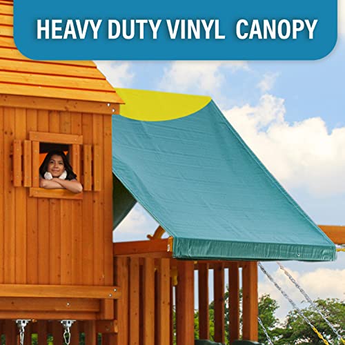 Solid Cedar Wood Swing Set with Built-in Tree House, Wave Slide, Spiral Slide D44331
