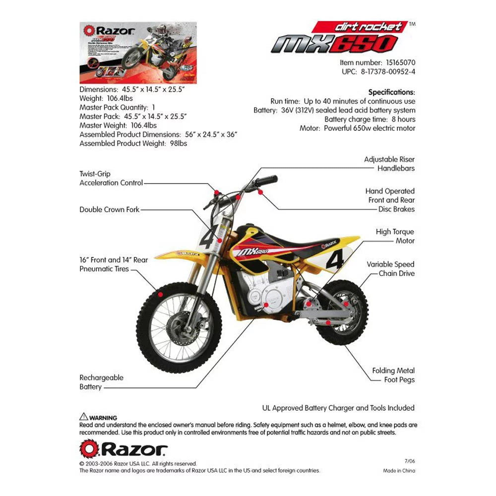 MX650 Dirt Rocket Electric Motocross Bike K666689