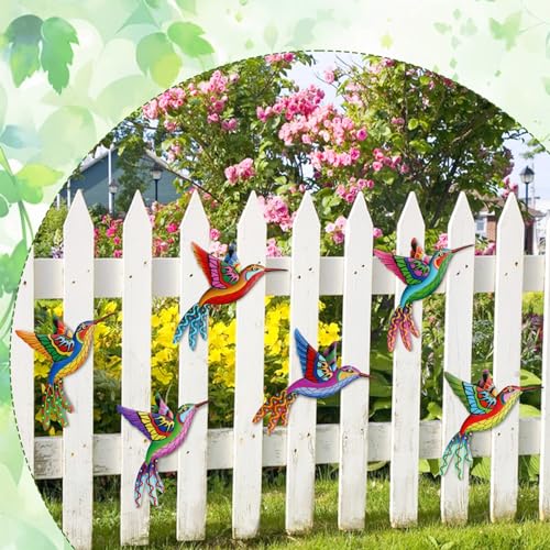 6Pcs Metal Hummingbird Wall Art Decor Colorful Birds Hanging Sculptures H1947