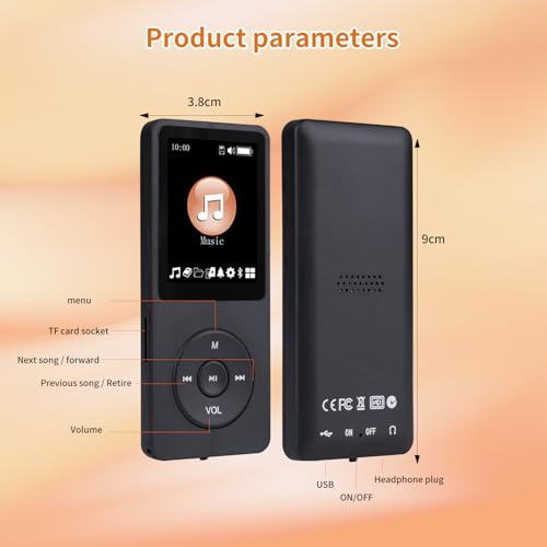 128GB Bluetooth MP3 Player with Built-in HD Speaker, Voice Recorder, HiFi Sound, E-Book, Earphones V359263