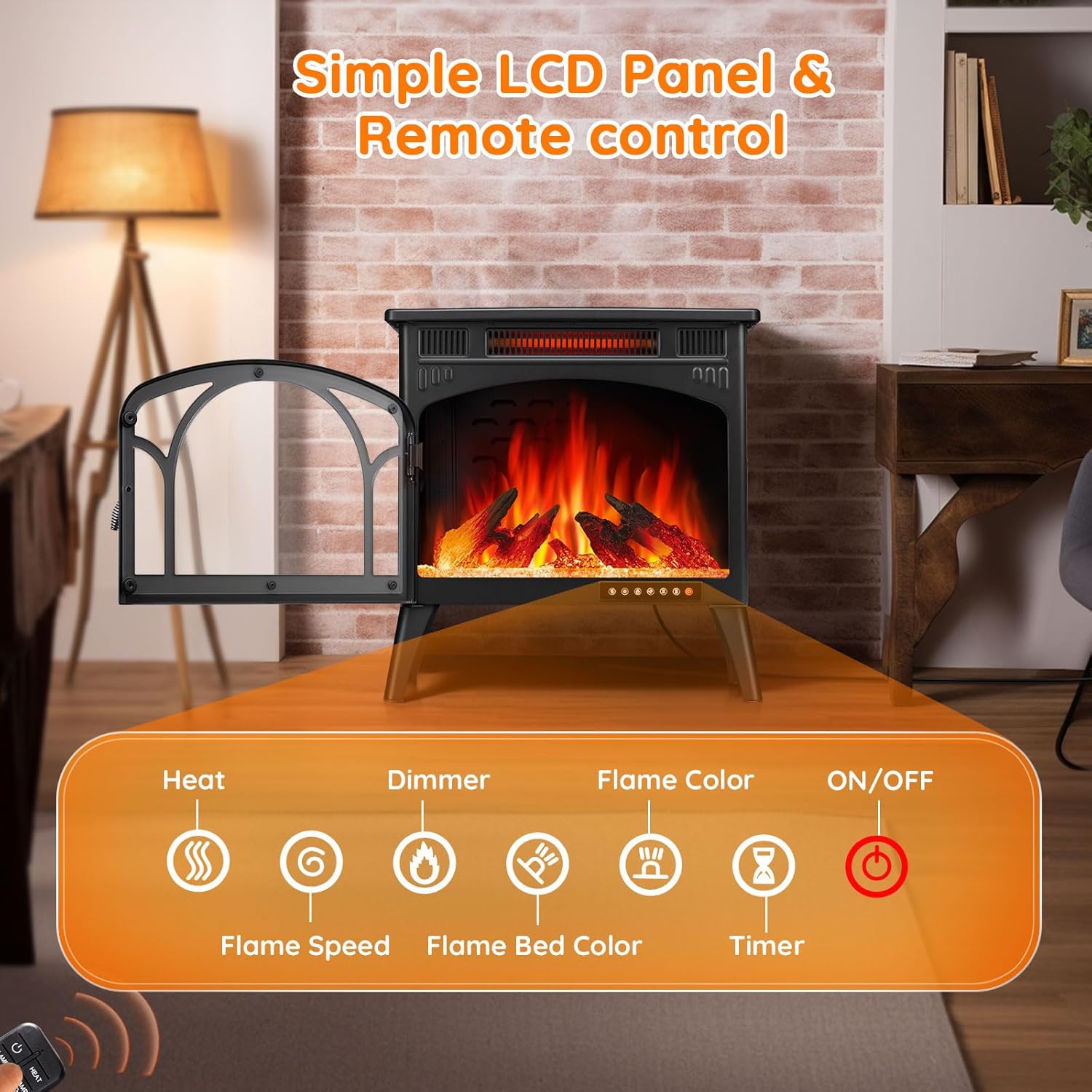 1500W Infrared Electric Fireplace Heater with 3D Flame Effect H271577
