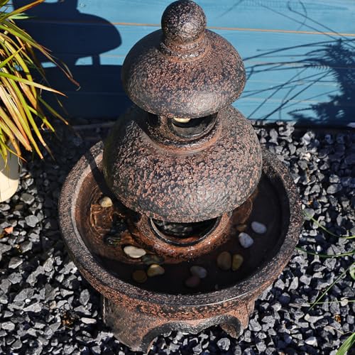 Gray 35.5 inch Outdoor Garden Water Fountain with LED Lights & Pump H7183