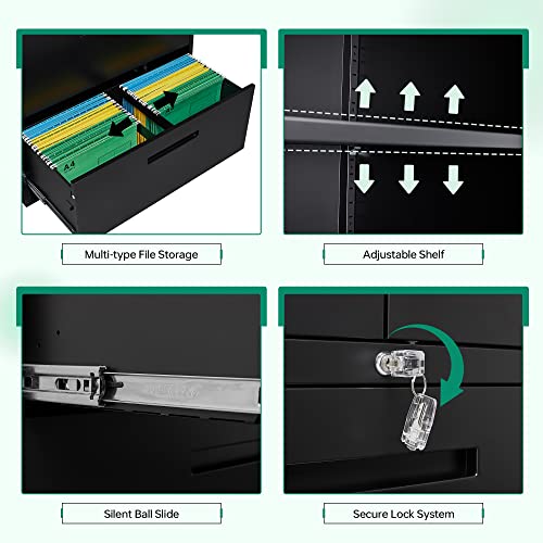 Black Metal 2 Drawer File Cabinet with Lock D88680