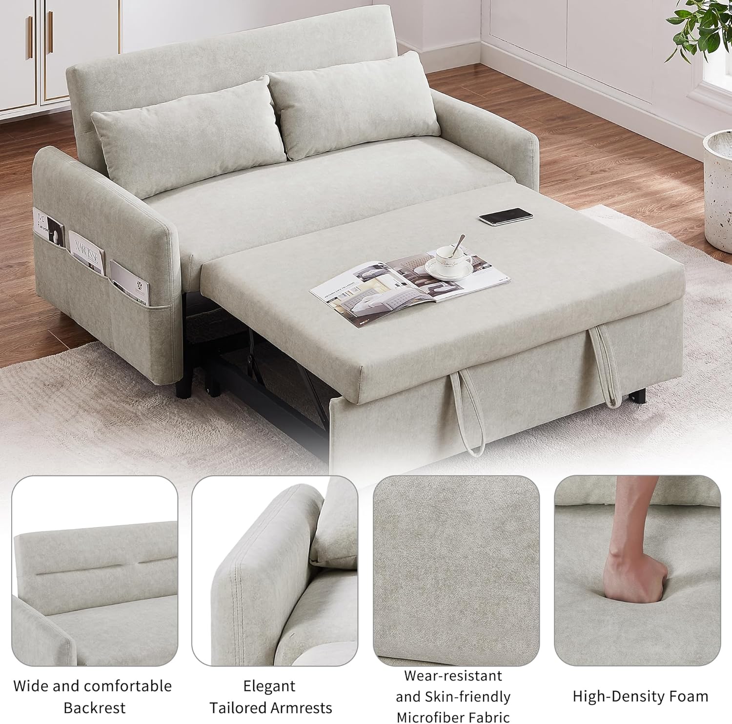Beige Sleeper Sofa with Pull Out Bed G693548