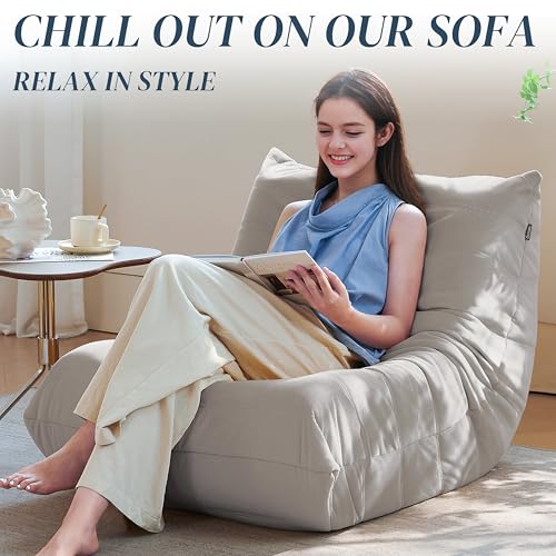 3-Seater Beige Suede Microfiber Bean Bag Chair A234276