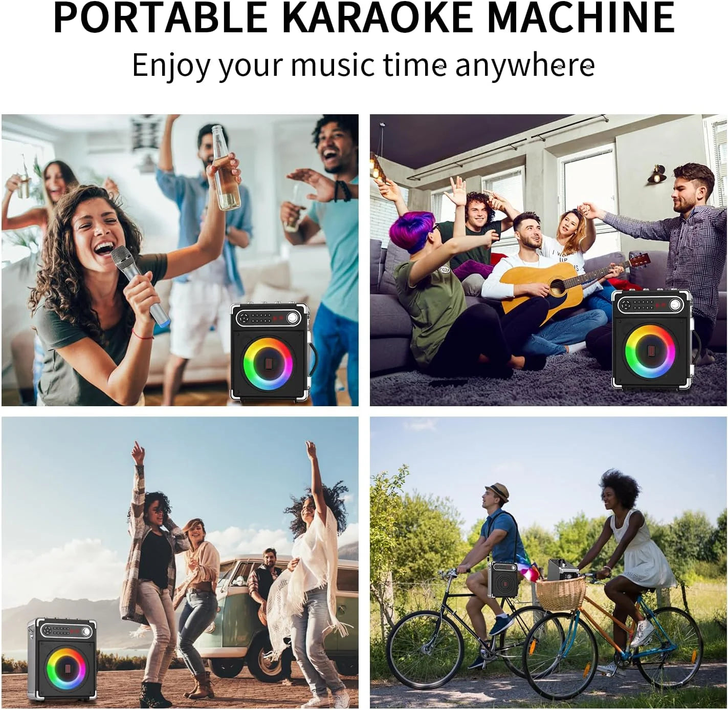 Karaoke Machine with 2 Wireless Microphones, Bluetooth Speaker W78526